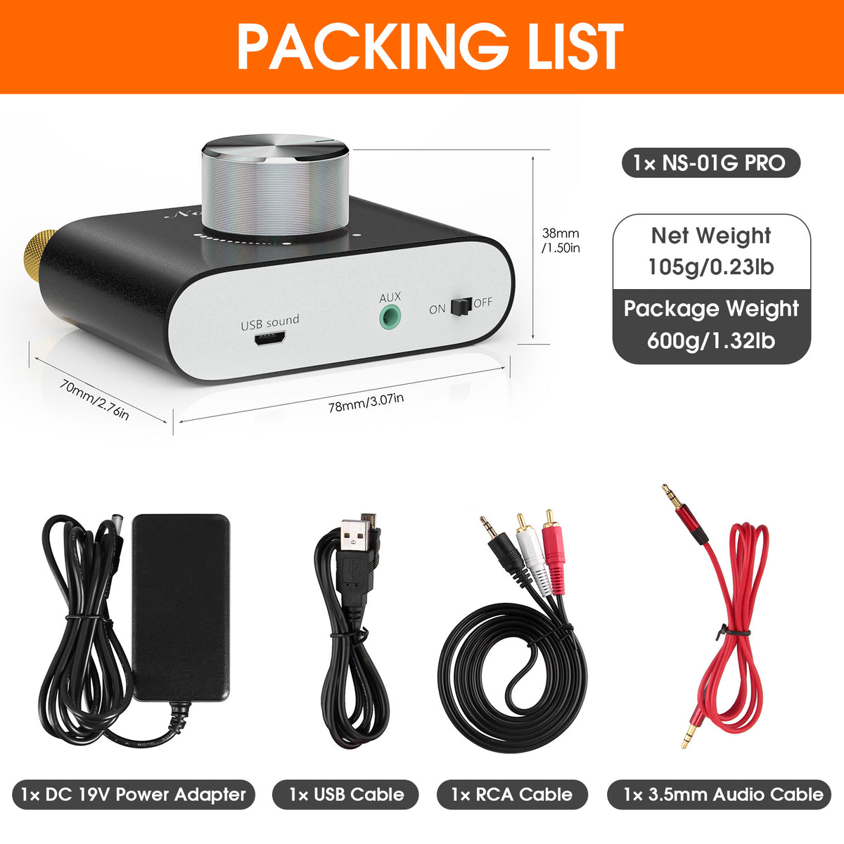 Nobsound NS-01G PRO Mini Bluetooth 5.0 Digital Amplifier USB Sound Card Stereo Audio Amp 50W+50W