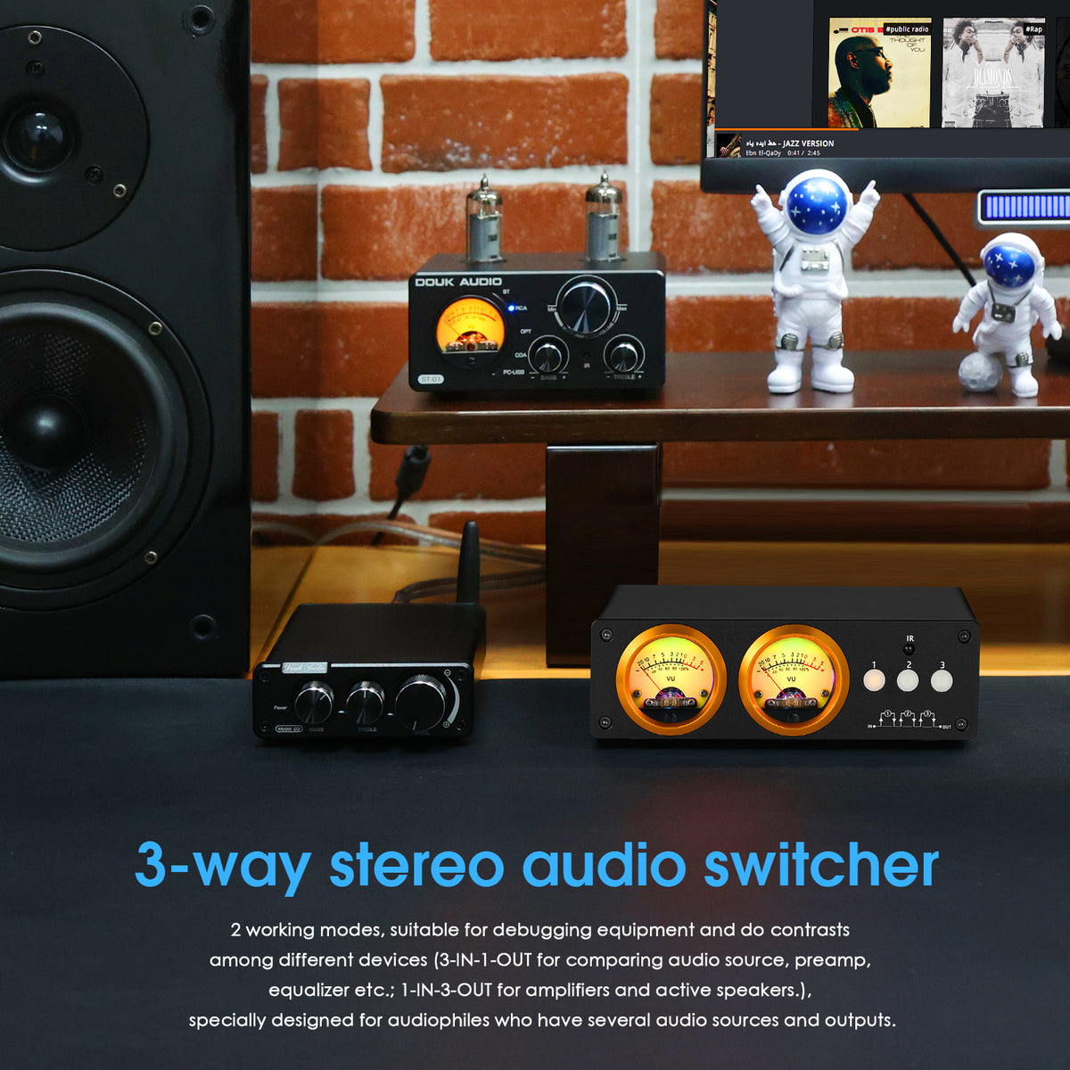 Douk Audio L3 3-Kanal-Stereo-Audio-Loop-Umschalter mit VU-Meter-RCA-Auswahlbox 
