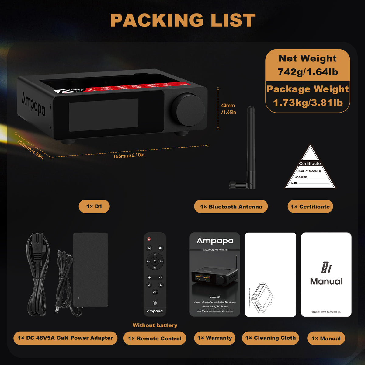 Ampapa D1 HIFI TPA3255 Amplifier with Digital VU Meter