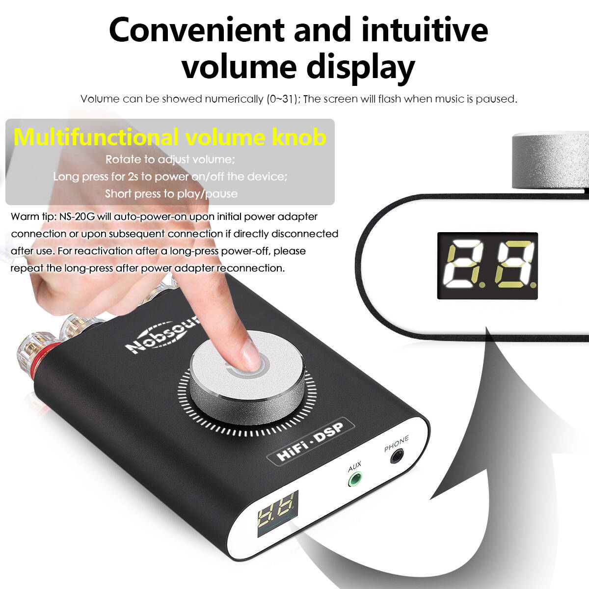 Nobsound NS-20G Mini Bluetooth 5.0 Digital Amplifier HiFi Stereo Headphone Amp 100W+100W