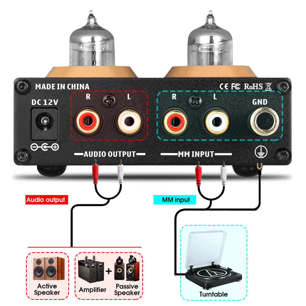 Douk Audio T3 PRO Mini Tube MM Phono Stage Preamp for Home Turntables HiFi Stereo Audio Preamplifier