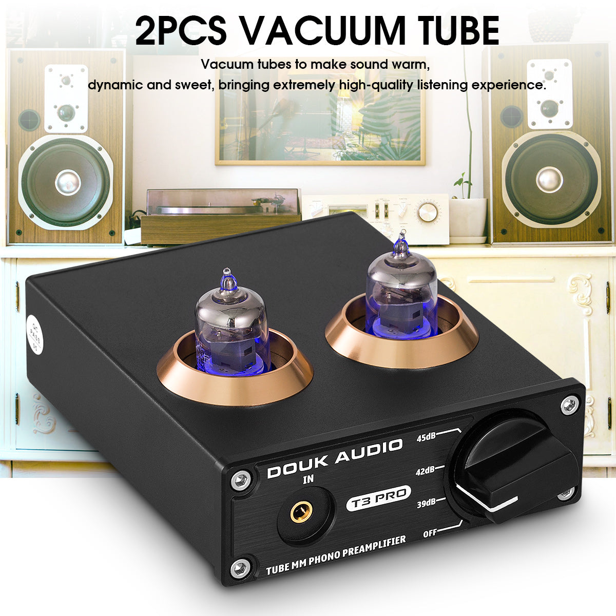 Douk Audio T3 PRO Mini Tube MM Phono Stage Preamp for Home Turntables HiFi Stereo Audio Preamplifier