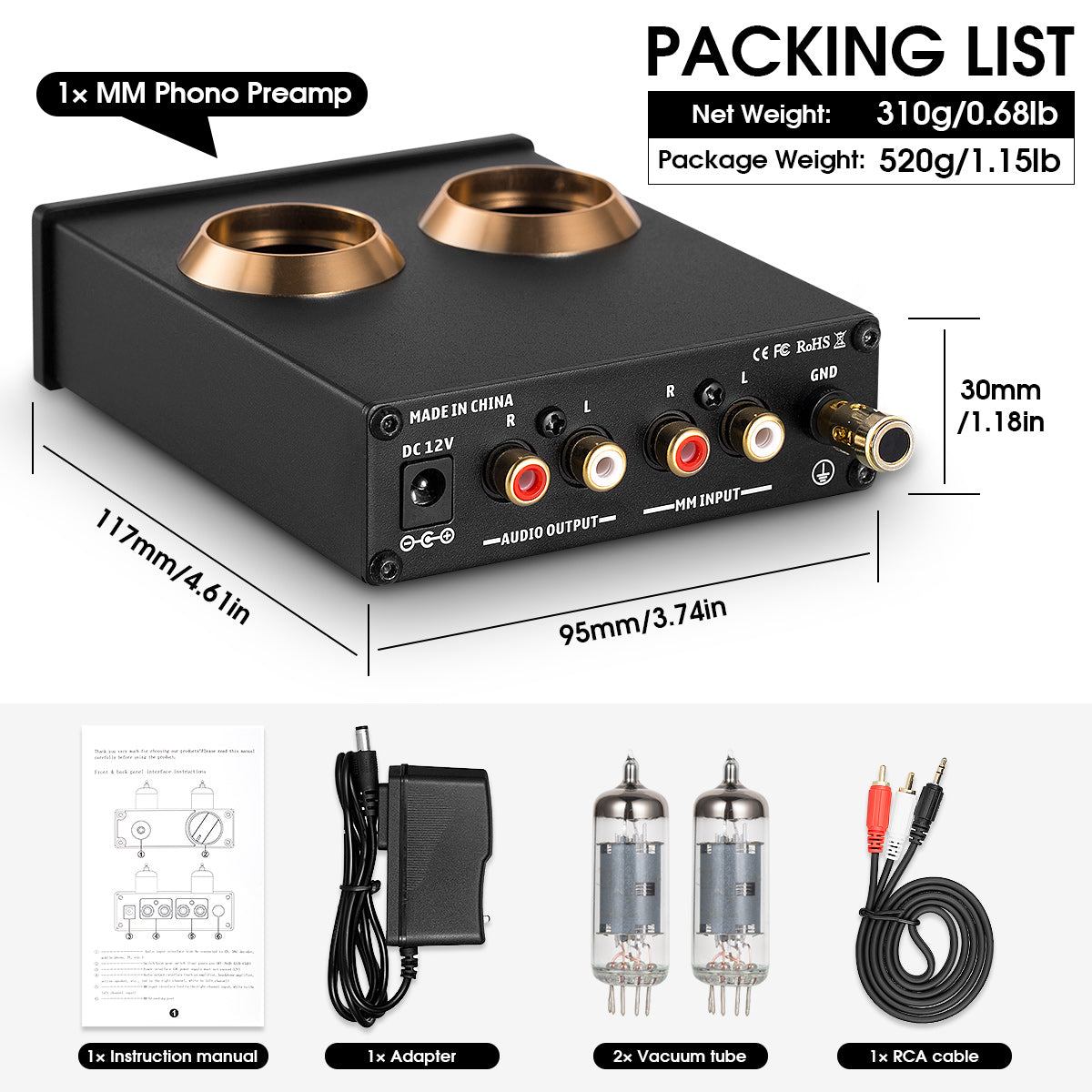 Douk Audio T3 PRO Mini Tube MM Phono Stage Preamp for Home Turntables HiFi Stereo Audio Preamplifier