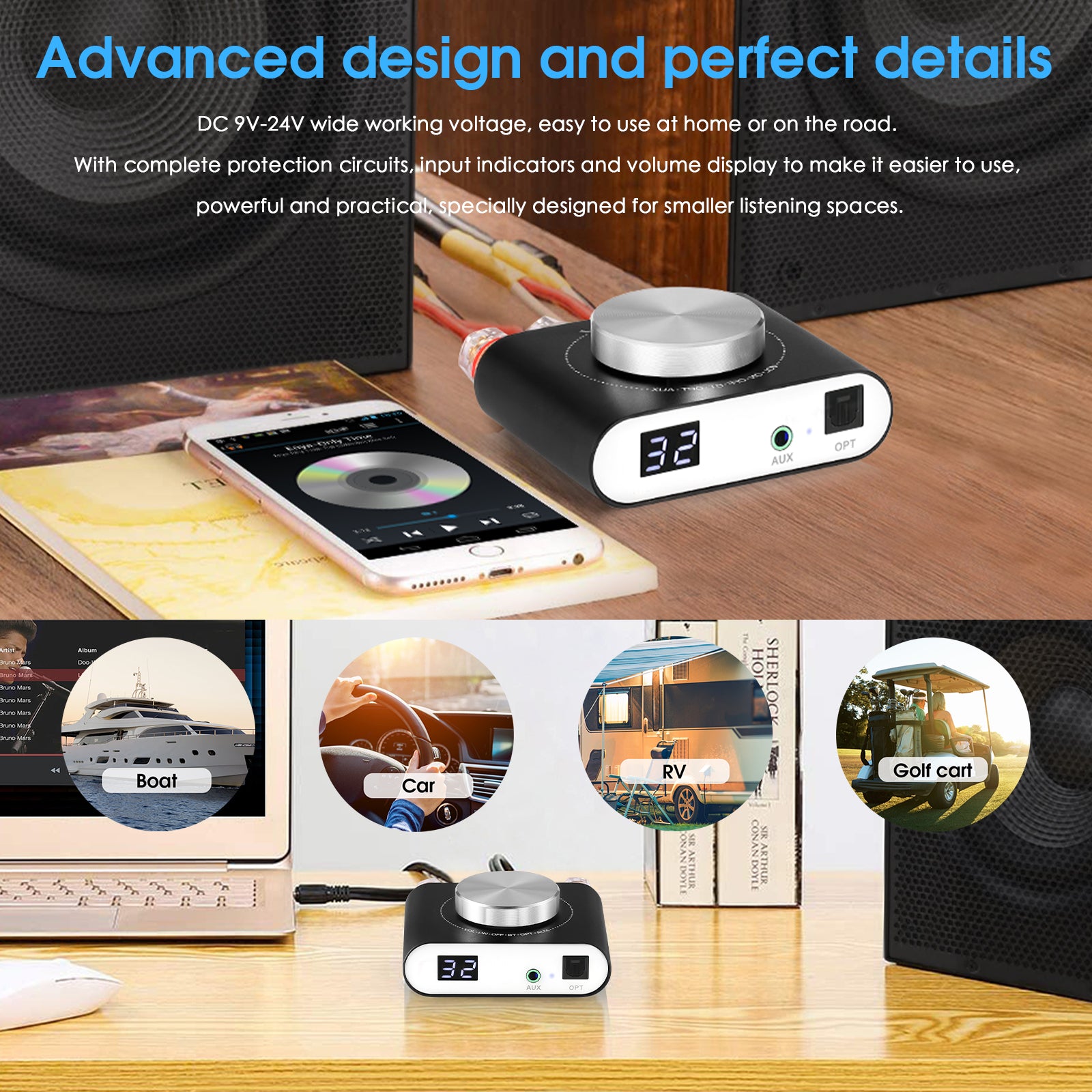 Nobsound Q10 HiFi Bluetooth 5.0 Digital Amplifier Mini AUX/Optical Stereo Audio Power Amp 100W