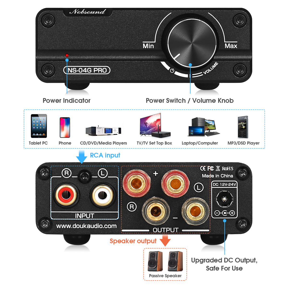 Nobsound NS-04G PRO HiFi 2.0 Channel Digital Amplifier Mini Home Stereo Audio Amp 100W×2