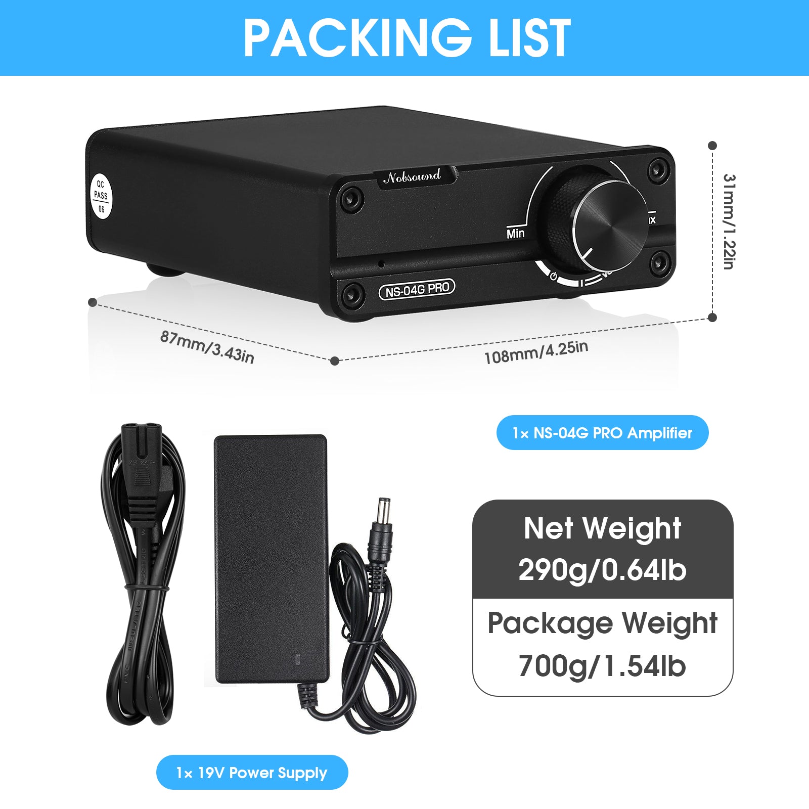 Nobsound NS-04G PRO HiFi 2.0 Channel Digital Amplifier Mini Home Stereo Audio Amp 100W×2