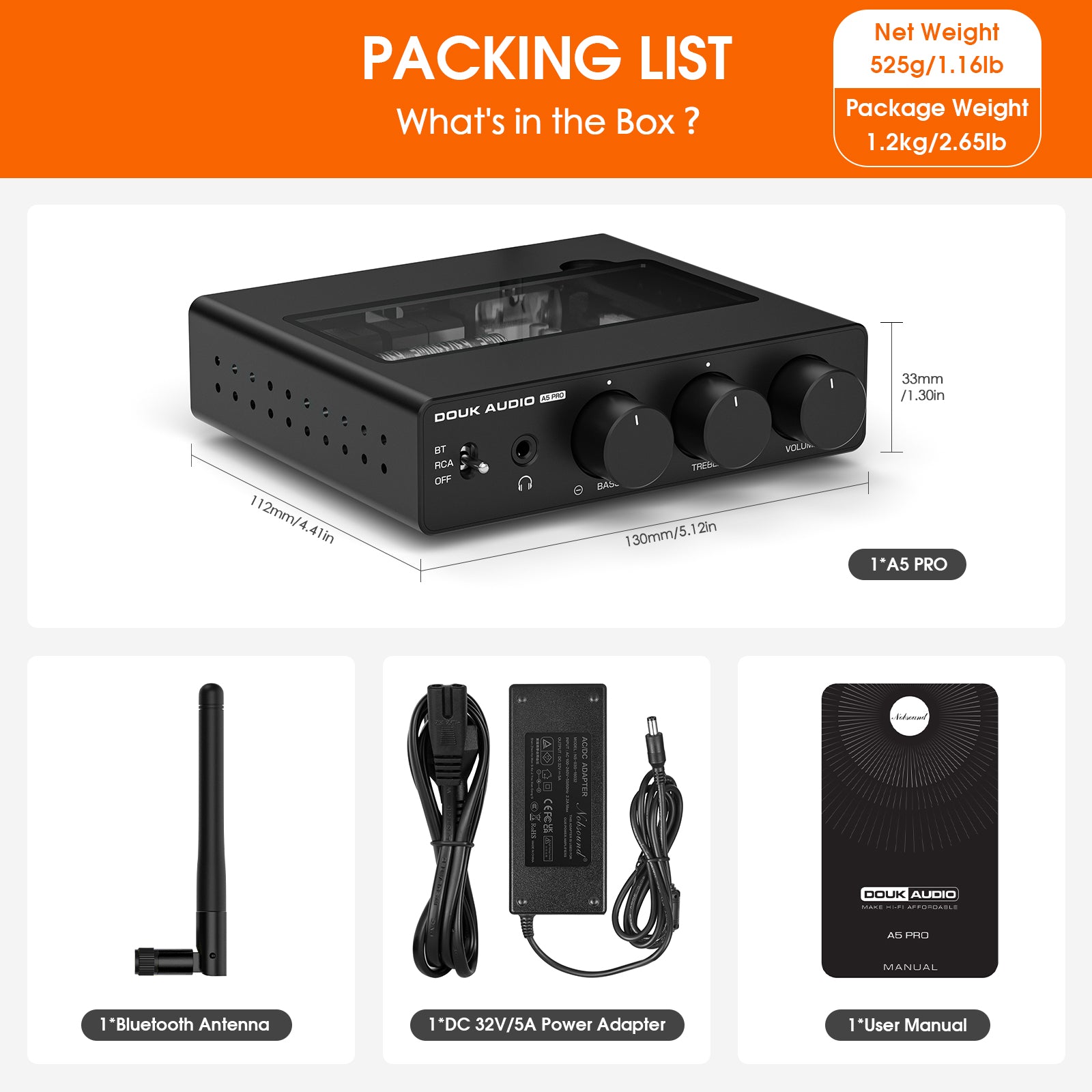 Douk Audio A5 PRO TPA3255 Bluetooth Amplifier HiFi Class D Stereo Audio Amp