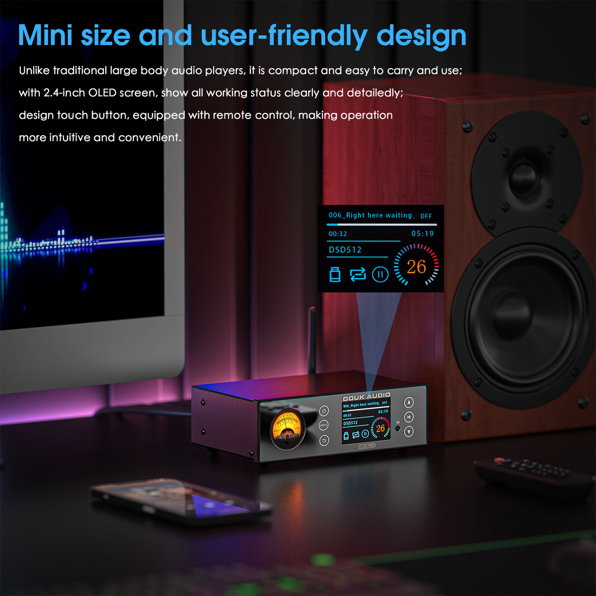 Douk Audio C100 PRO Mini Digital Audio player Hi-res Music Streamer Preamp 384K DSD