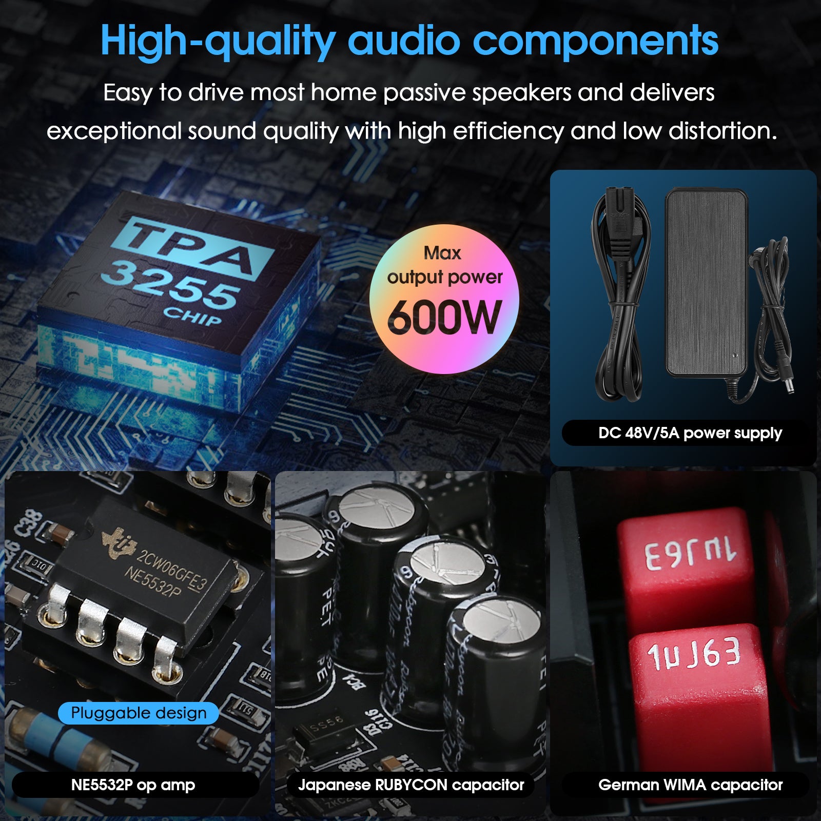 Douk Audio NS-13G MAX HiFi Mini 2-Channel Stereo Audio Amplifier Class D Power Amp with Phono 300W*2