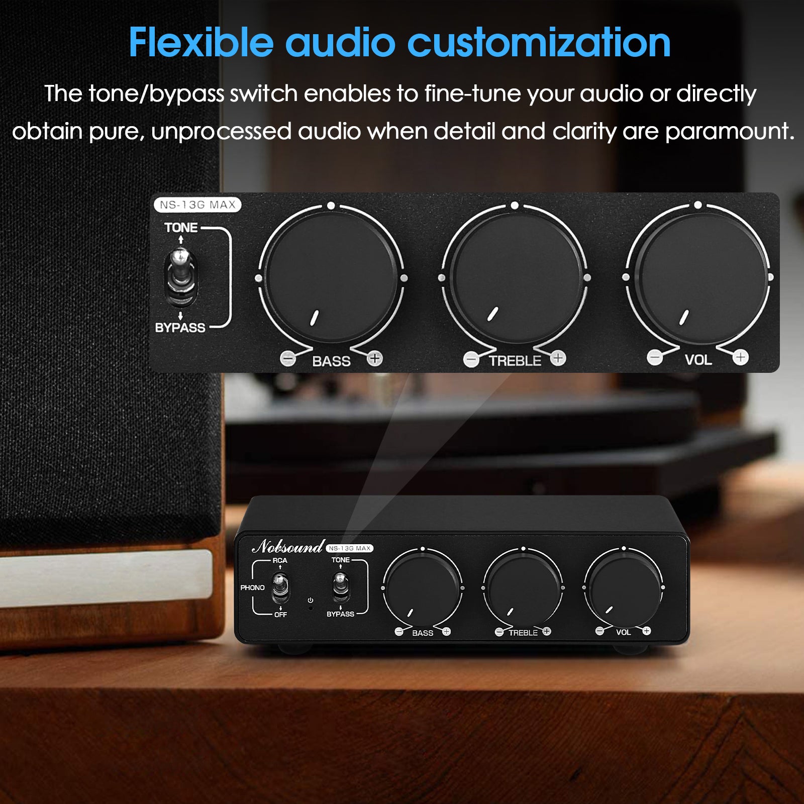 Douk Audio NS-13G MAX HiFi Mini 2-Channel Stereo Audio Amplifier Class D Power Amp with Phono 300W*2