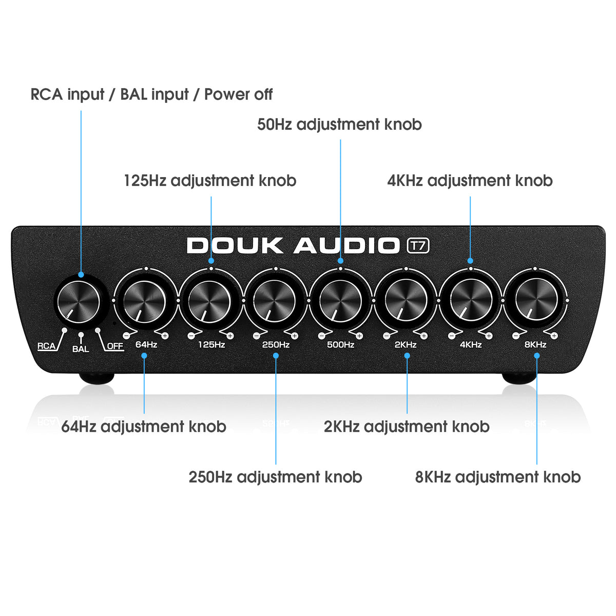 Douk Audio T7 7-Band Equalizer Balanced XLR / RCA Preamp for Home Amplifier