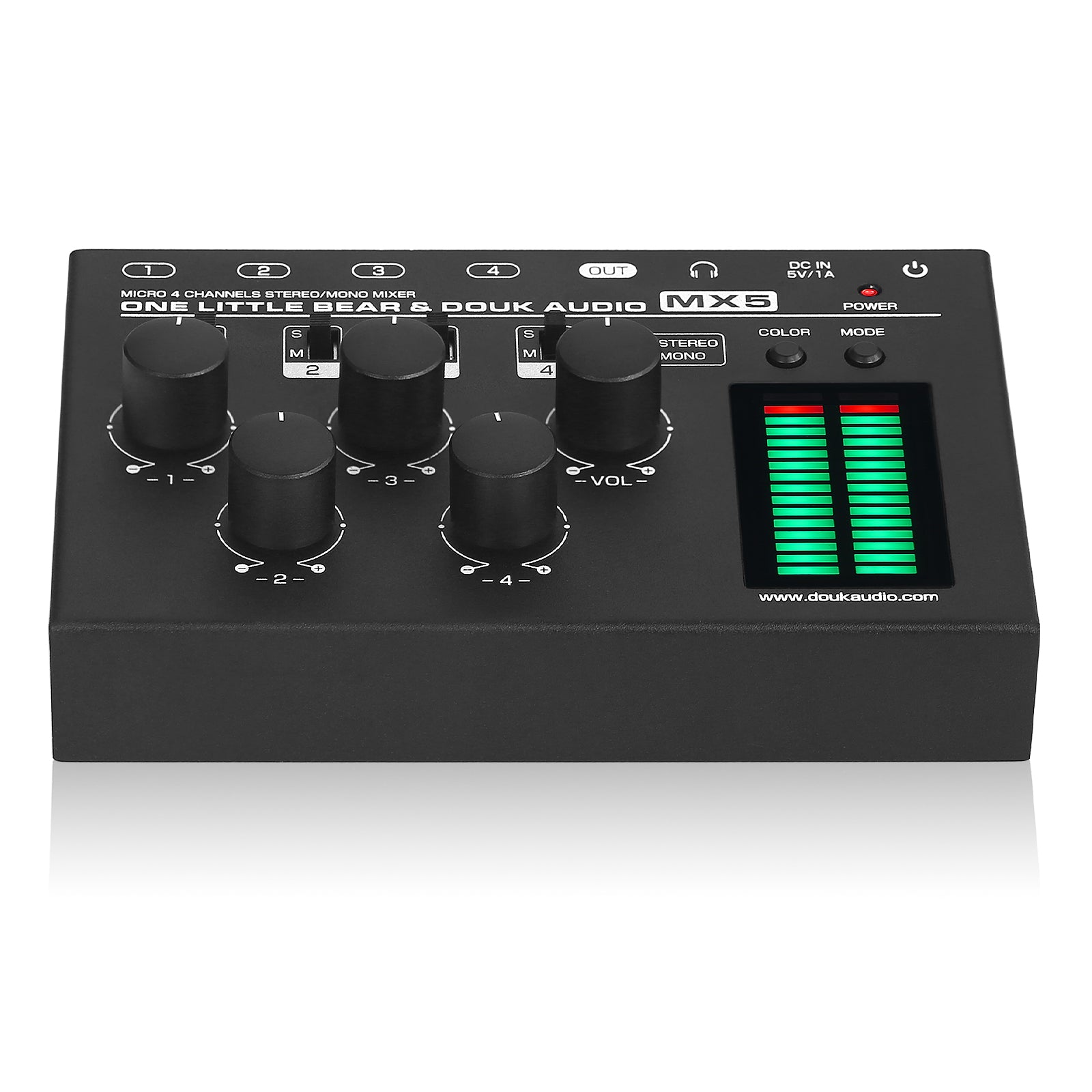 Douk Audio MX5 Mono/Stereo 4 Channel Audio Mixer Ultra Low-Noise Line Mixer LED Level Meter