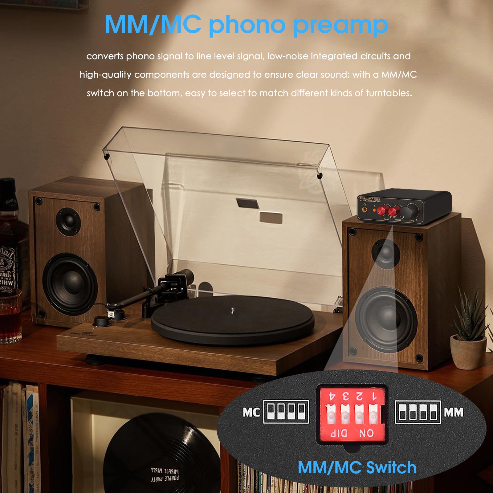 Douk Audio T14-EQ Mini MM/MC Phono Stage RIAA Preamp for LP Vinyl Turntables with Headphone Out