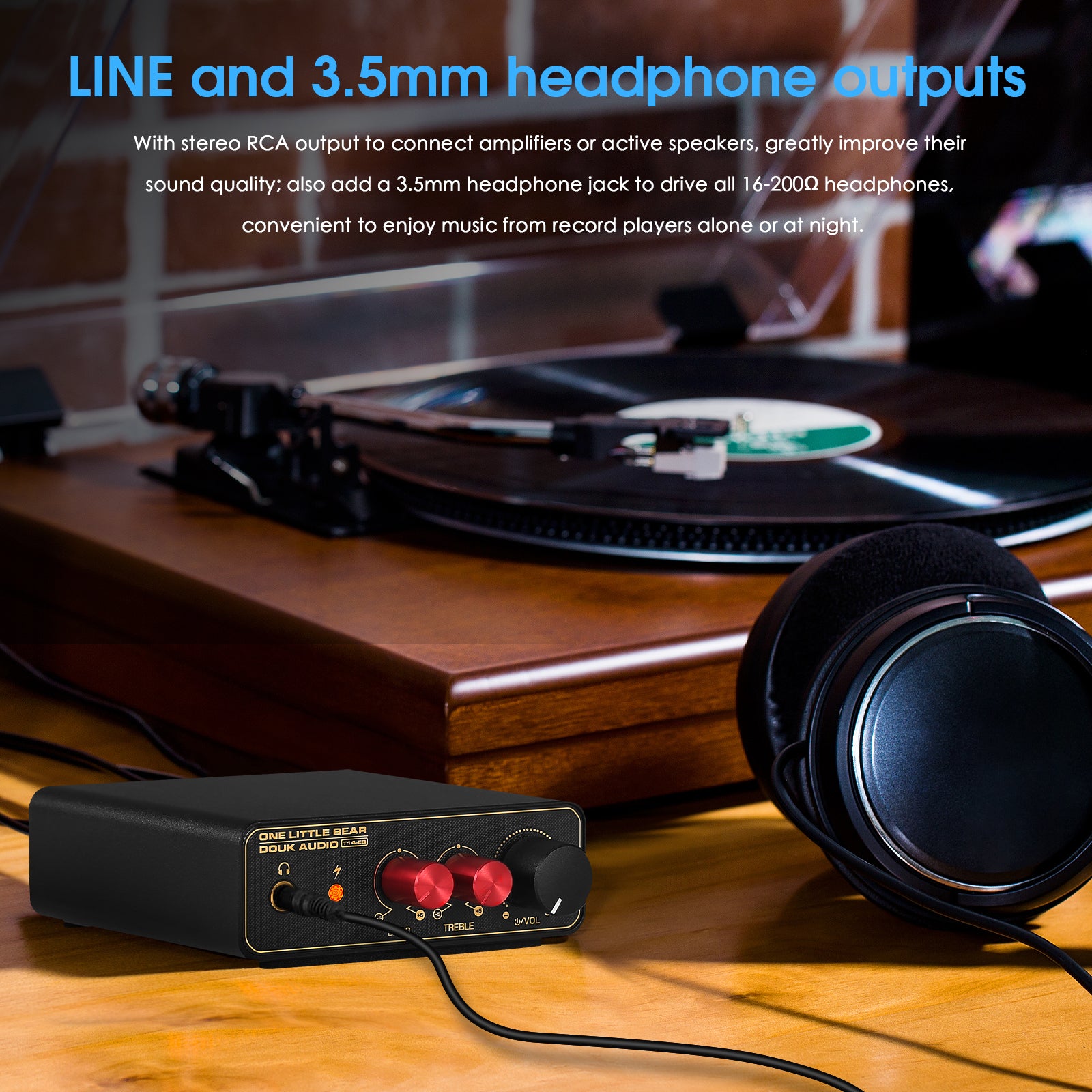 Douk Audio T14-EQ Mini MM/MC Phono Stage RIAA Preamp for LP Vinyl Turntables with Headphone Out