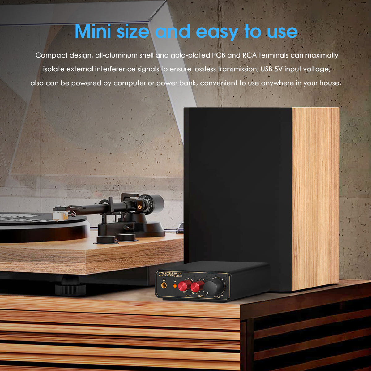 Douk Audio T14-EQ Mini MM/MC Phono Stage RIAA Preamp for LP Vinyl Turntables with Headphone Out