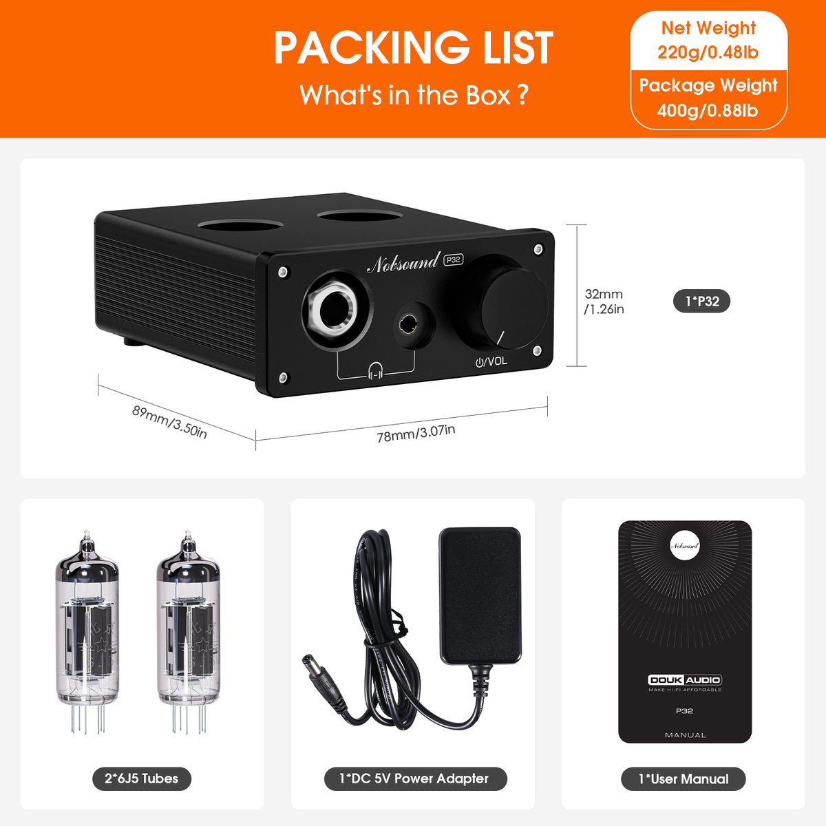 Nobsound P32 Mini Vacuum Tube Headphone Amplifier Desktop Preamp