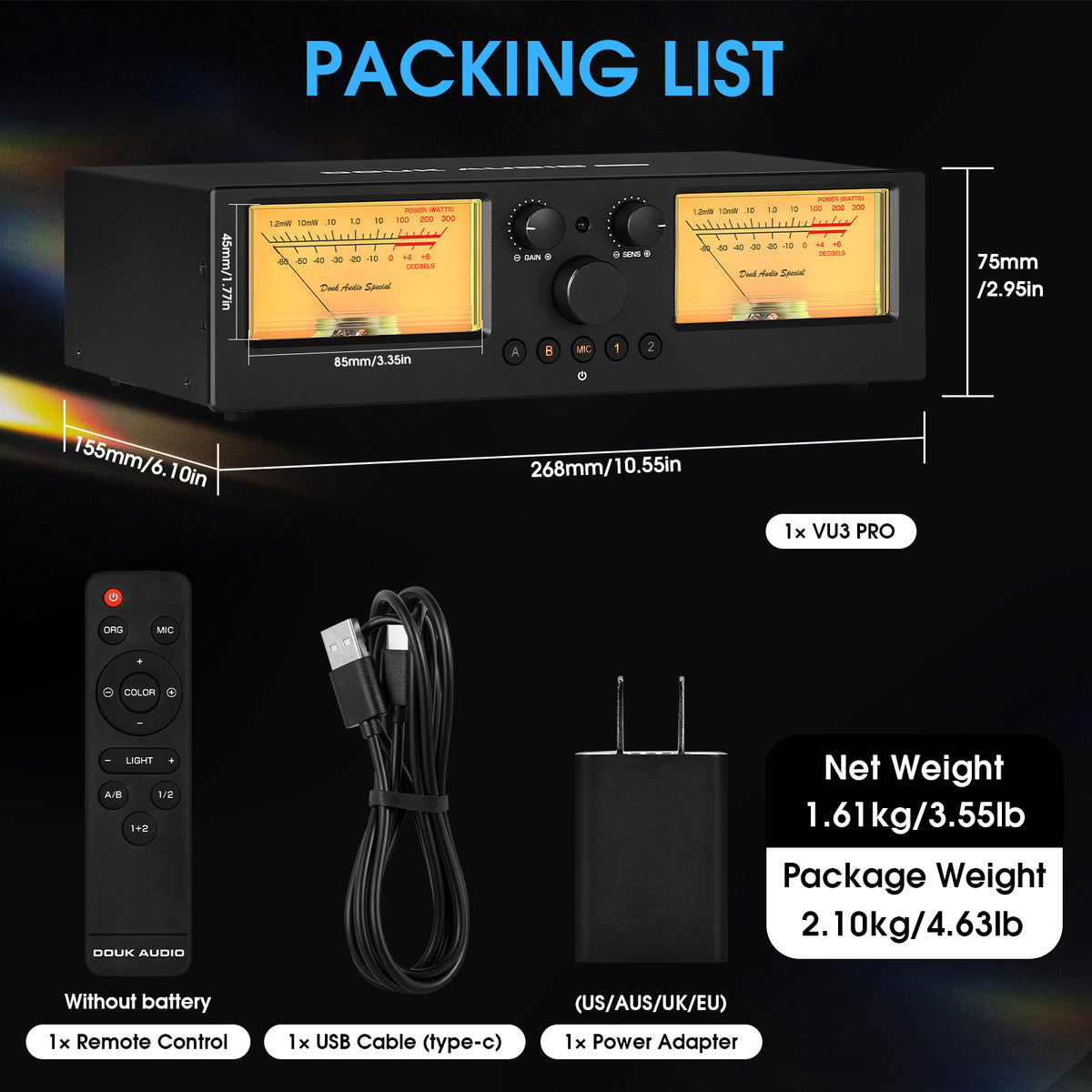 Douk Audio VU3PRO Amplifier/Speaker Selector VU Meter 2-IN-2-OUT Switcher Box
