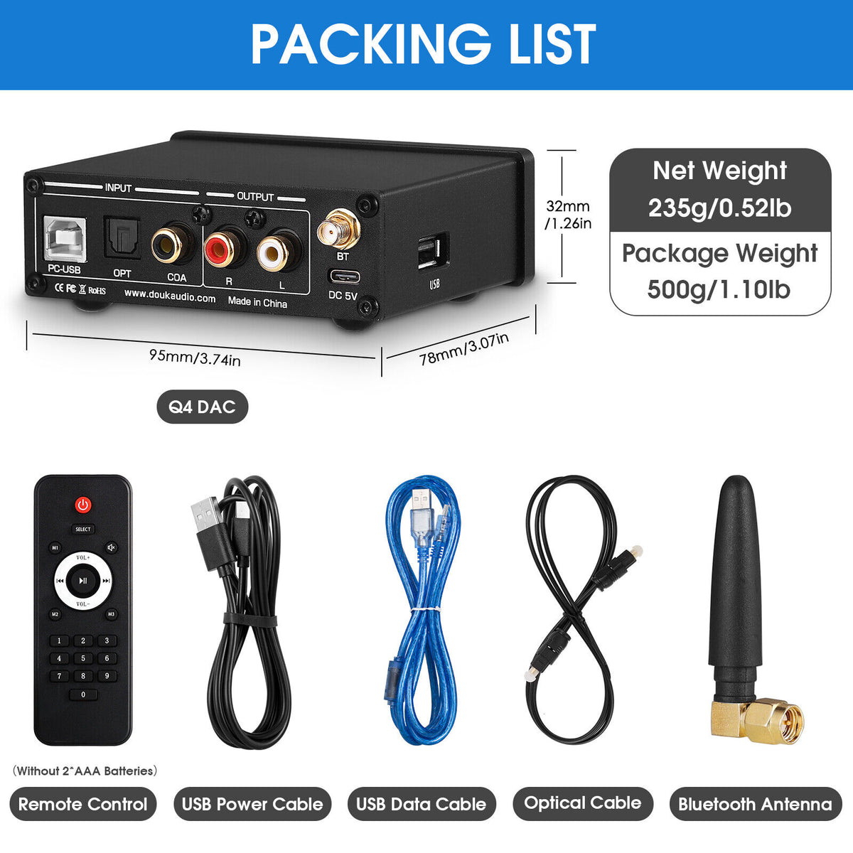 Nobsound Q4 Mini Bluetooth 5.0 Stereo USB DAC Gaming S/PDIF Digital to Analog Converter 192K