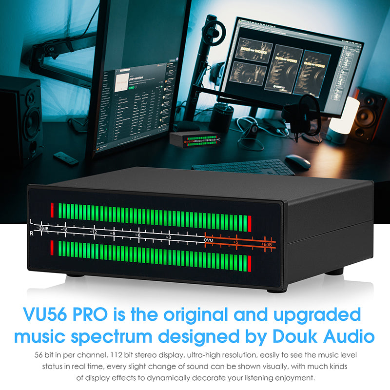 Douk Audio VU56PRO MIC+LINE Stereo RGB LED Sound Level Meter Audio Splitter Switcher Music Spectrum Visualizer