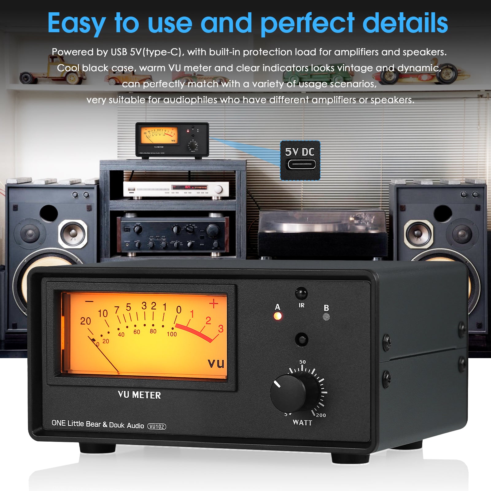 Douk Audio VU102 2 Zone Amplifier / Speaker Selector Box with VU Meter Audio Switcher w/IR Remote