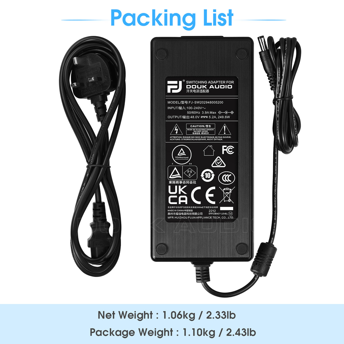 Douk Audio DC 19/24/32/36/48V Power Supply Adapter AC 100-240V Transformer