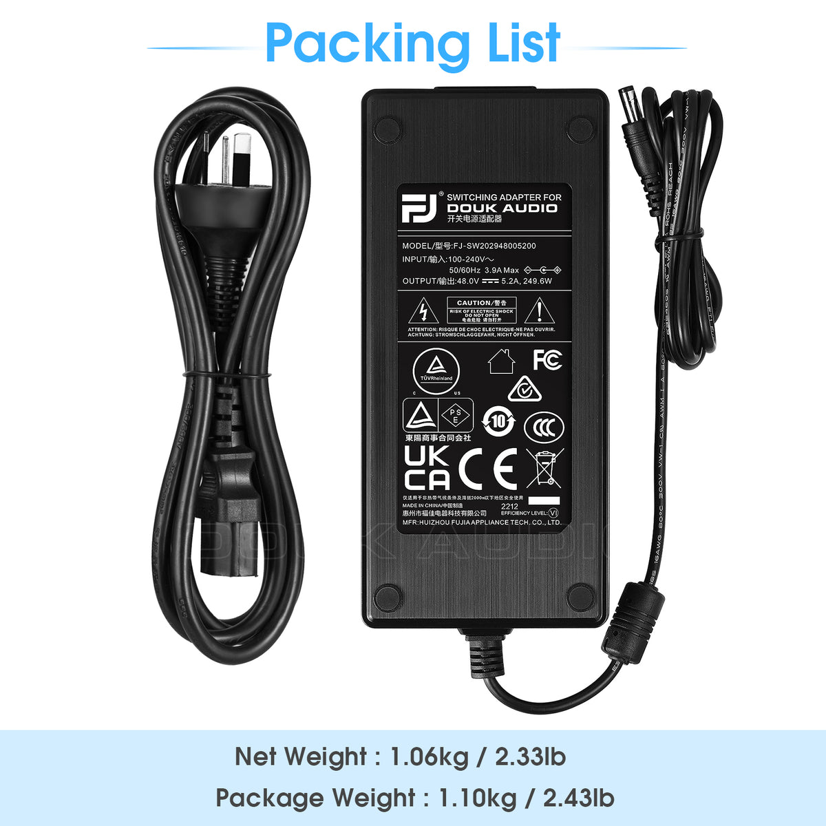 Douk Audio DC 19/24/32/36/48V Power Supply Adapter AC 100-240V Transformer