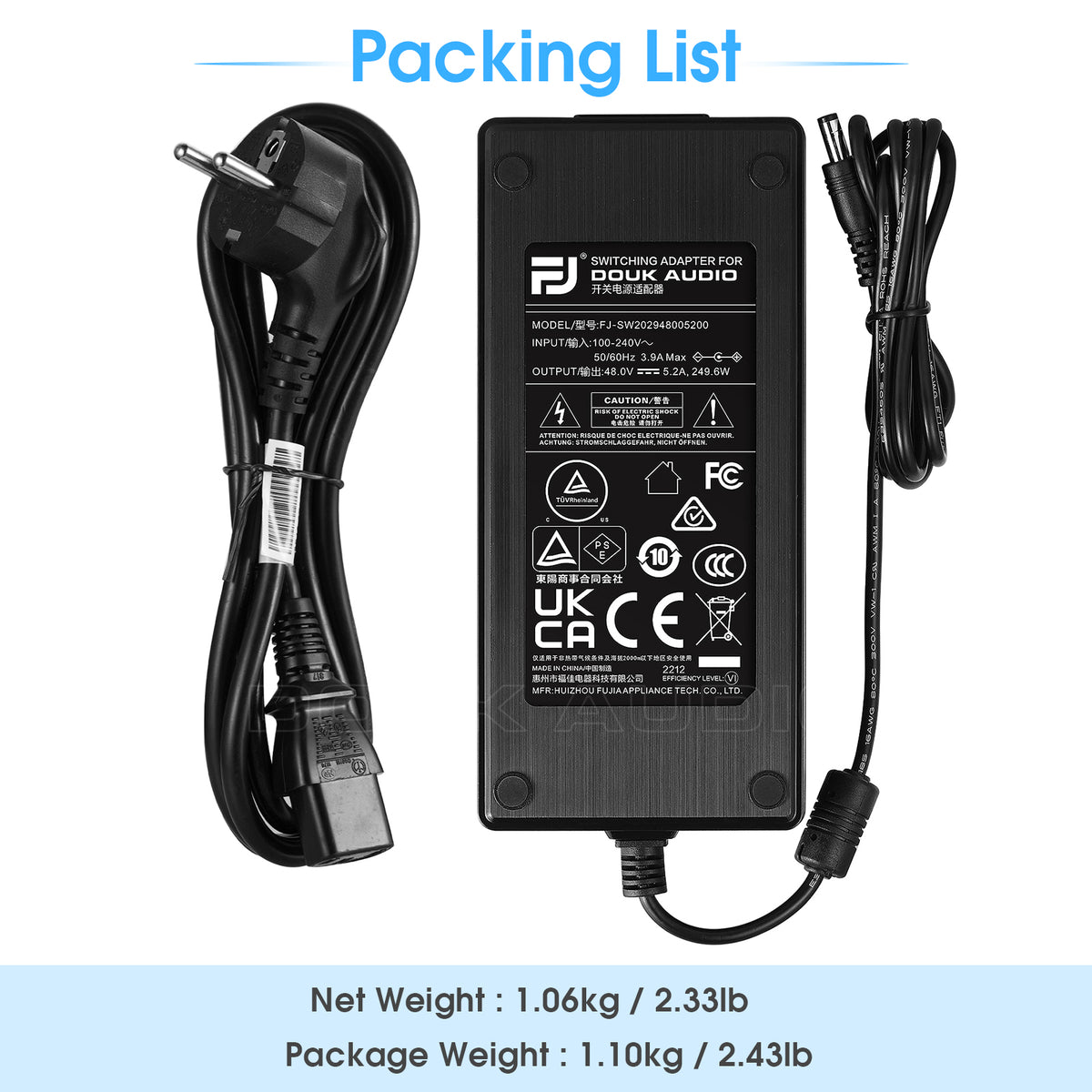 Douk Audio DC 19/24/32/36/48V Power Supply Adapter AC 100-240V Transformer