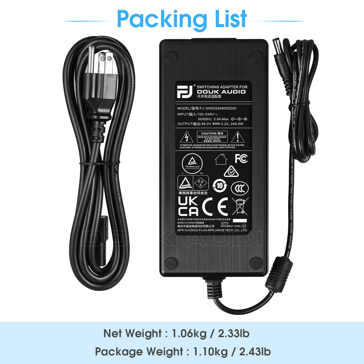 Douk Audio DC 19/24/32/36/48V Power Supply Adapter AC 100-240V Transformer