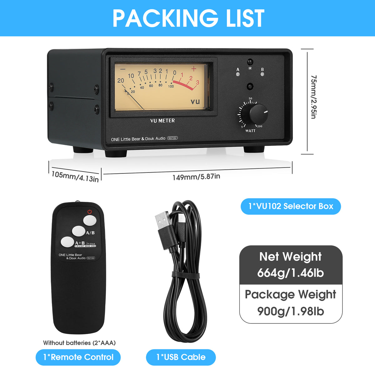 Douk Audio VU102 2 Zone Amplifier / Speaker Selector Box with VU Meter Audio Switcher w/IR Remote
