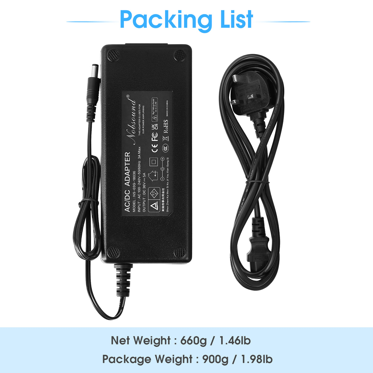 Douk Audio DC 19/24/32/36/48V Power Supply Adapter AC 100-240V Transformer