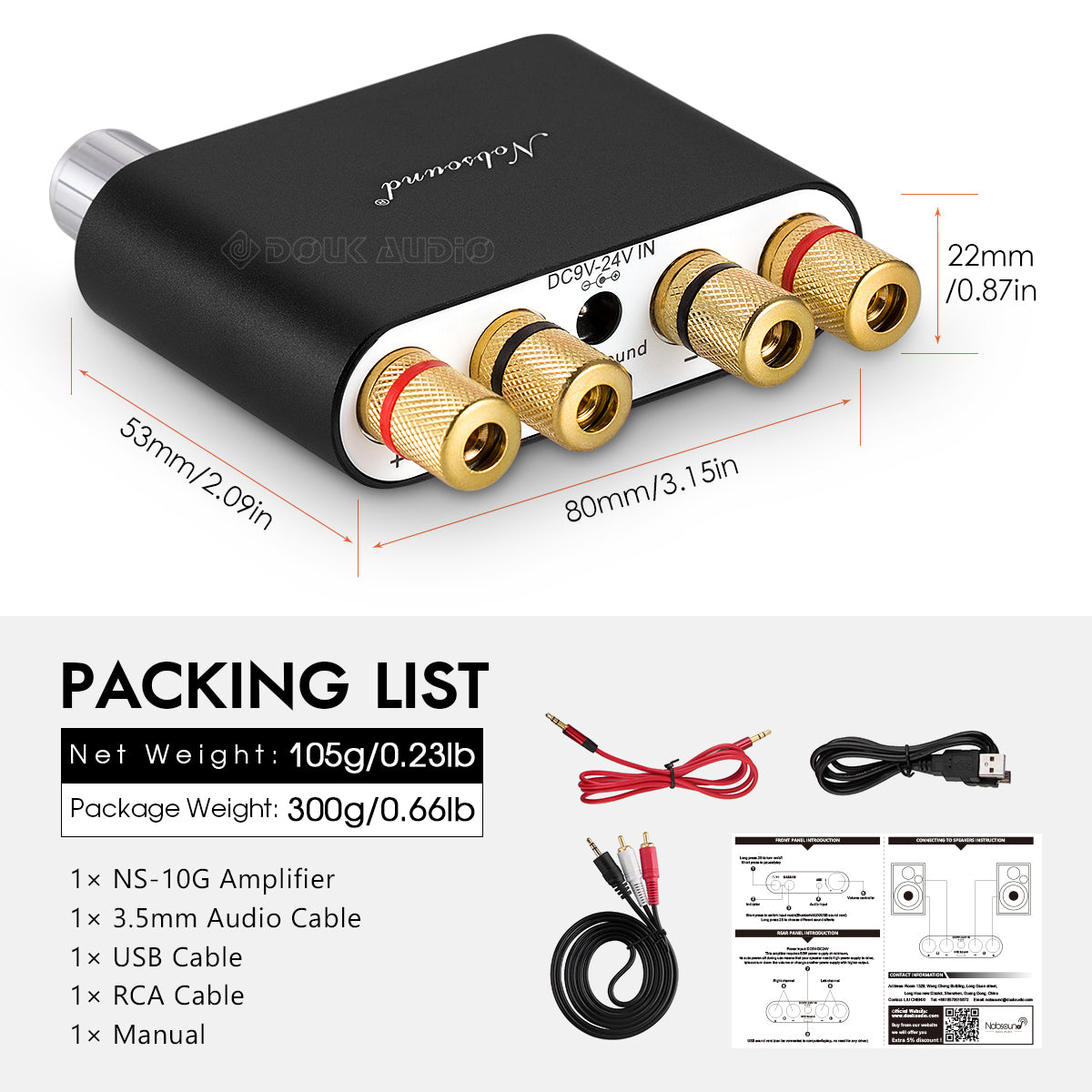 Nobsound NS-10G Mini Bluetooth 5.0 Digital Amplifier HiFi Stereo Audio Bass Amp 50W+50W