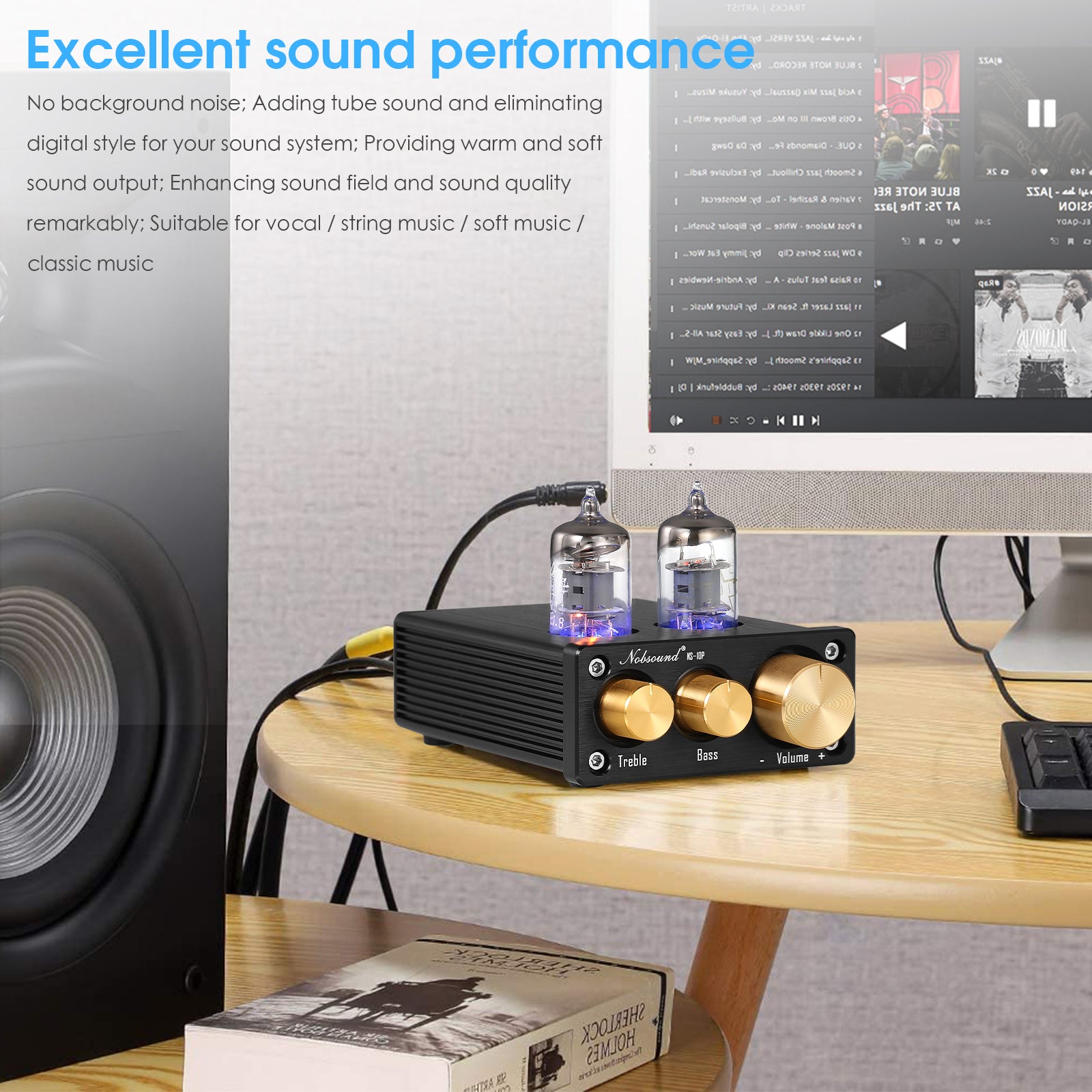 Nobsound NS-10P Mini Vacuum Tube Stereo Preamp HiFi Home Audio Pre-Amplifier with Treble Bass Control