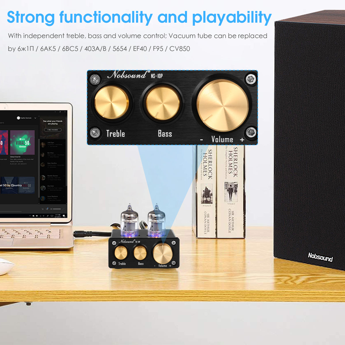 Nobsound NS-10P Mini Vacuum Tube Stereo Preamp HiFi Home Audio Pre-Amplifier with Treble Bass Control
