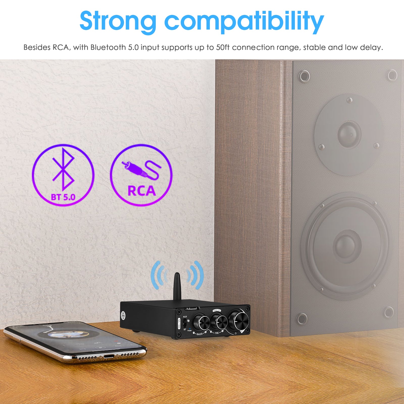 Nobsound NS-15G Mini Bluetooth 5.0 Digital Amplifier Receiver TPA3116 Stereo Audio Amp 100W+100W