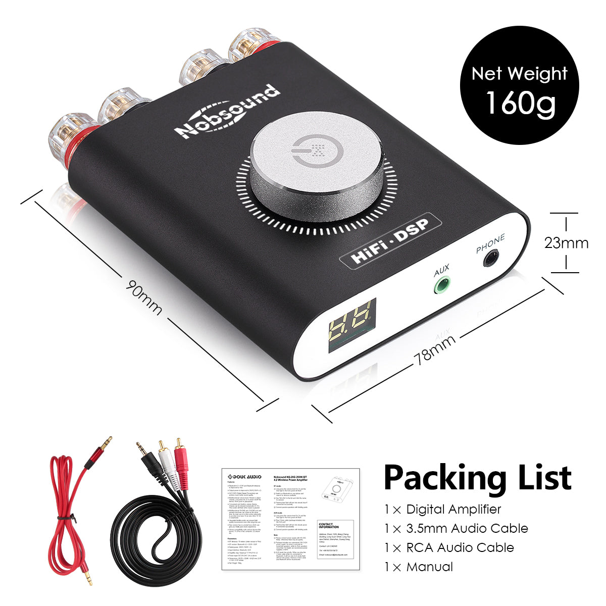 Nobsound NS-20G Mini Bluetooth 5.0 Digital Amplifier HiFi Stereo Headphone Amp 100W+100W