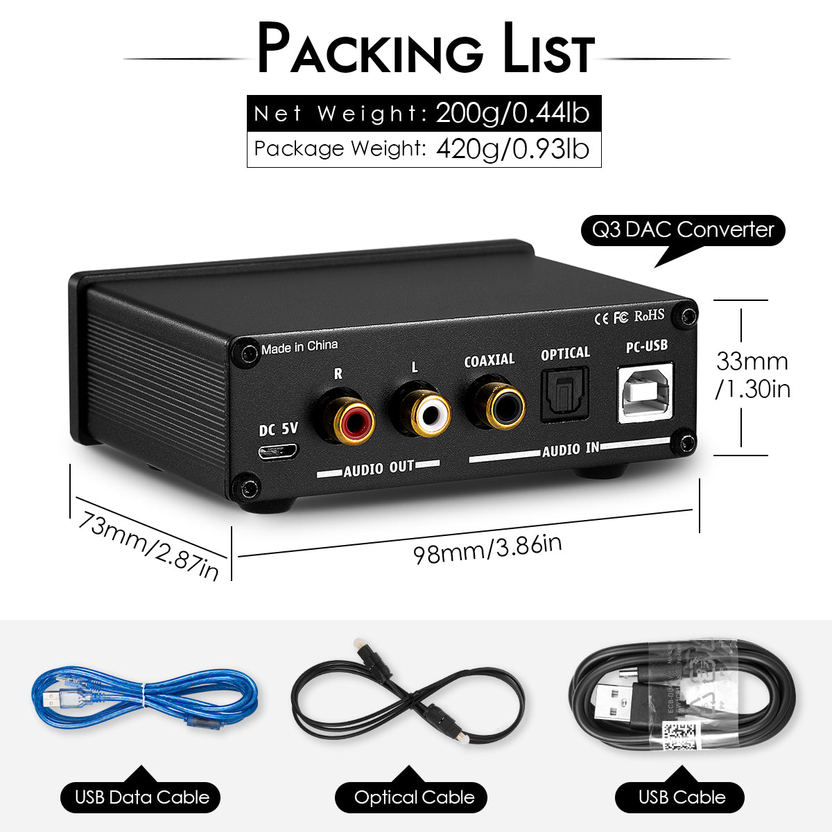 Nobsound Q3 Mini USB DAC Digital to Analog Converter Coaxial/Optical Audio Decoder Headphone Amp