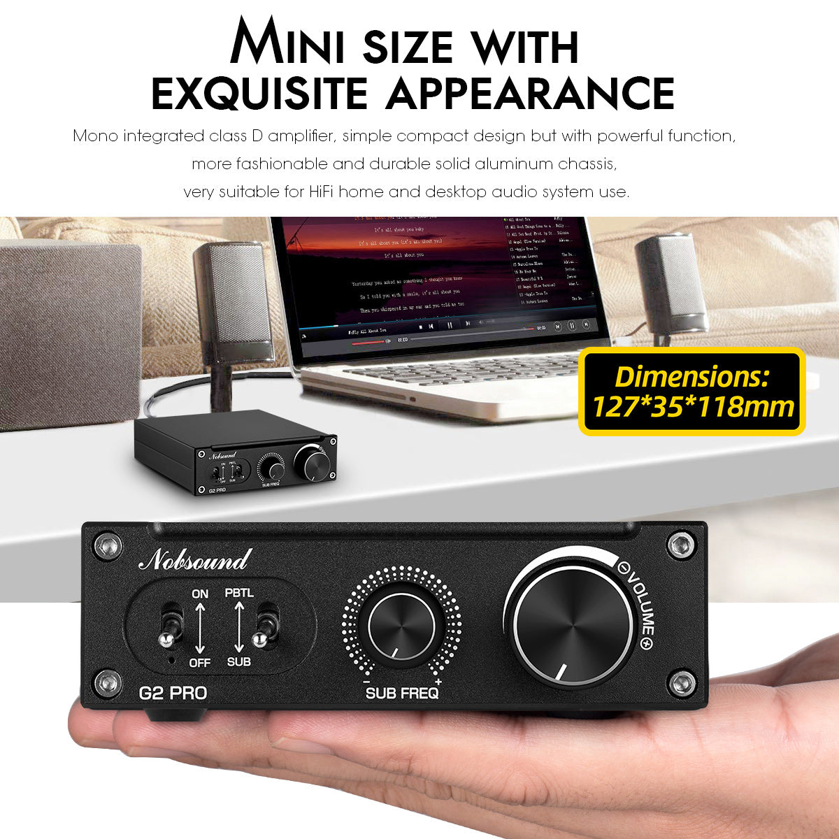 Nobsound G2 PRO Mini 300W Mono Digital Power Amplifier Subwoofer/Full-Frequency Home Audio Amp