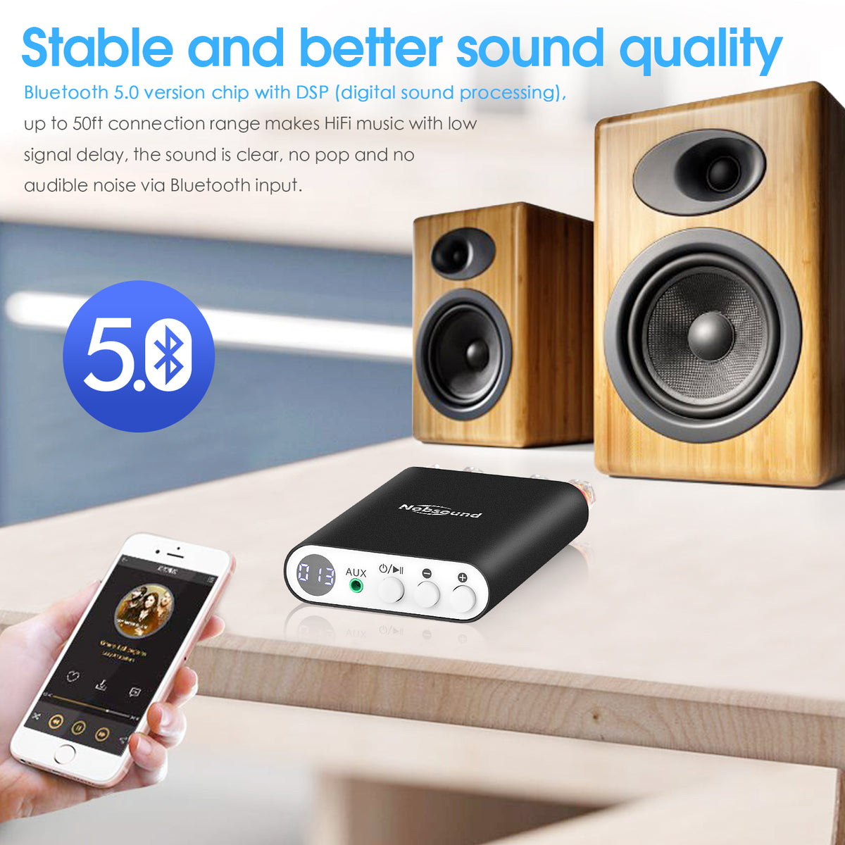 Nobsound TA-21 Mini Bluetooth 5.0 DSP Digital Amplifier TPA3221 Stereo Audio Amp Receiver