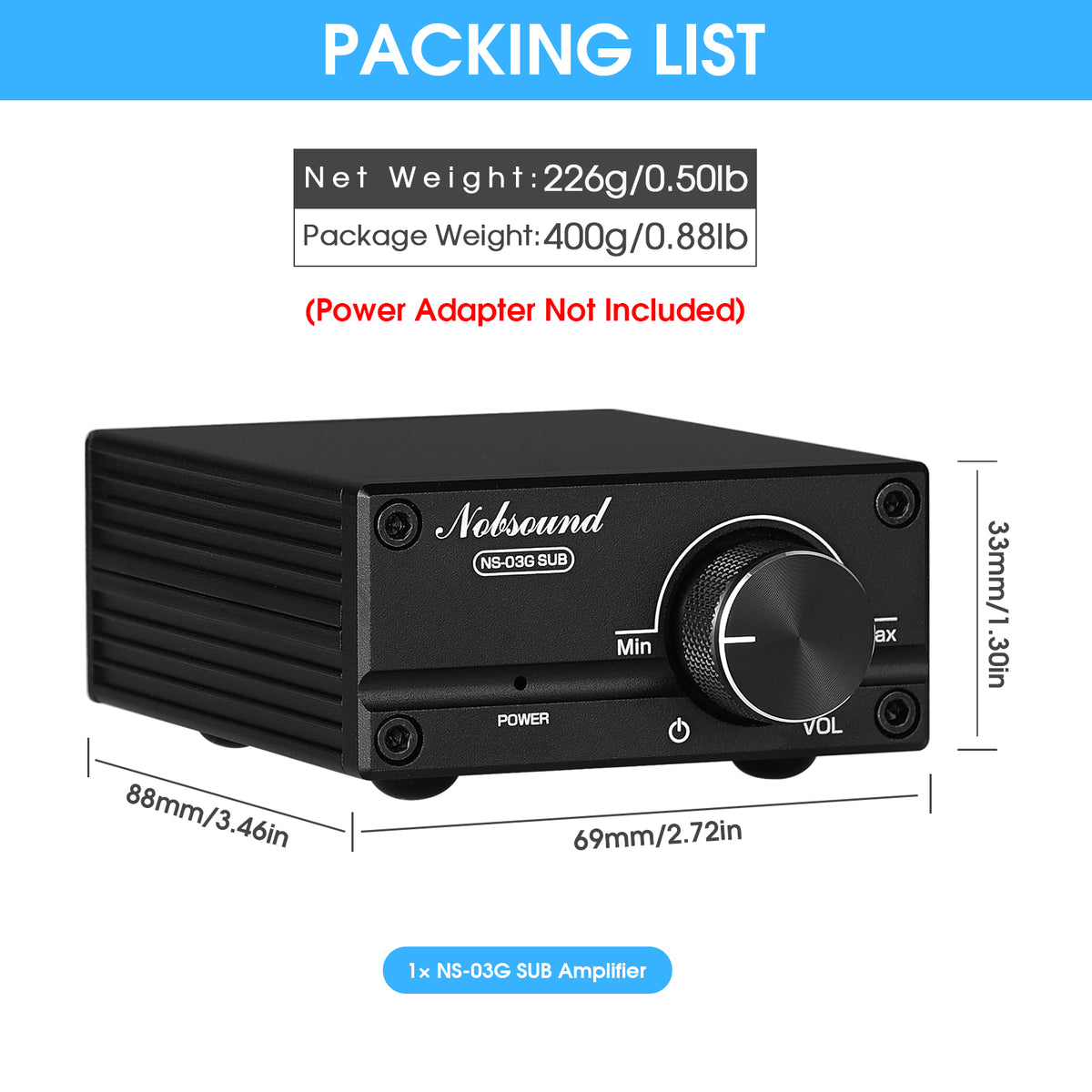 Nobsound NS-03G SUB Mini Mono Channel Digital Amplifier HiFi Home Subwoofer Power Amp 100W