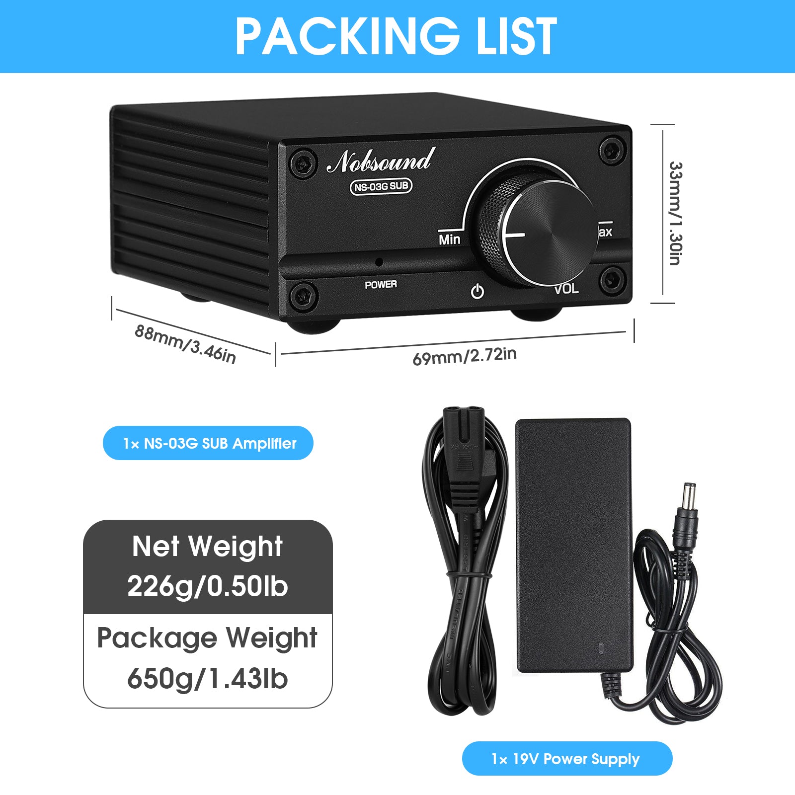 Nobsound NS-03G SUB Mini Mono Channel Digital Amplifier HiFi Home Subwoofer Power Amp 100W