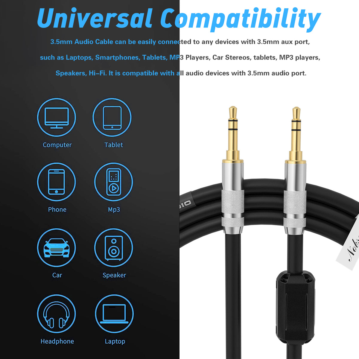 Douk Audio HiFi 3.5mm Male to Male Stereo Audio Cable Auxiliary/AUX Cord for Car/Home