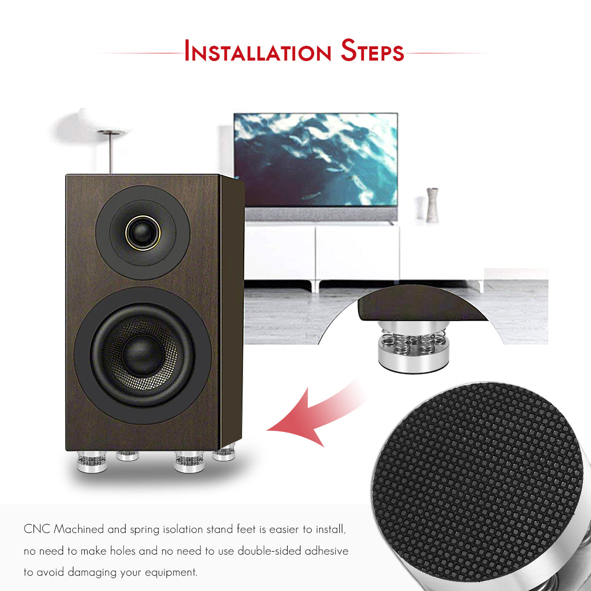 Nobsound 4 Stück Aluminium-Feder-Lautsprecher-Spikes, Pads, Isolationsständer, Füße, Matte für HiFi-Verstärker/CD-Player 