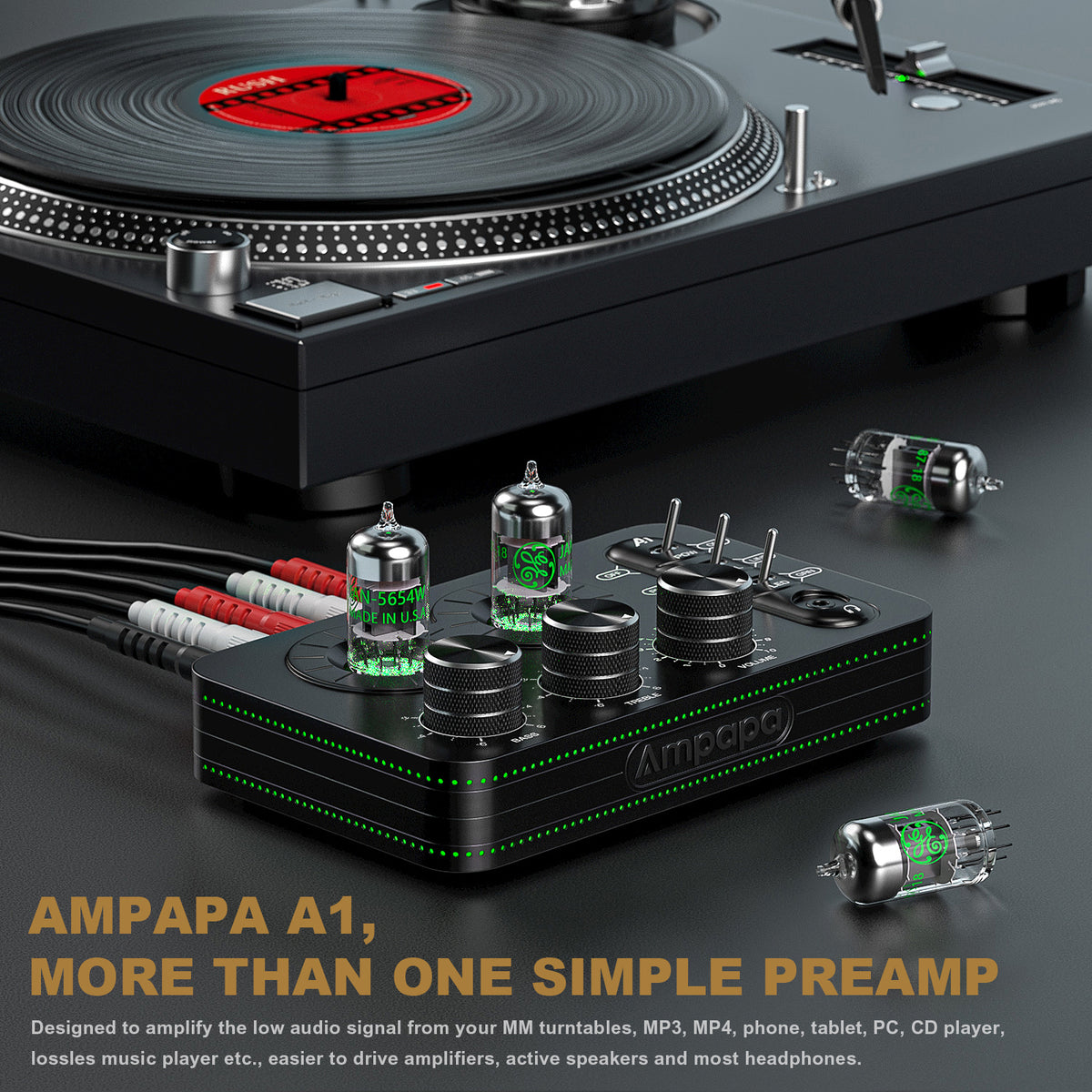 Ampapa A1 Mini 5654 Vacuum Tube Preamp Phono/Turntable Amplifier w/Tone Control