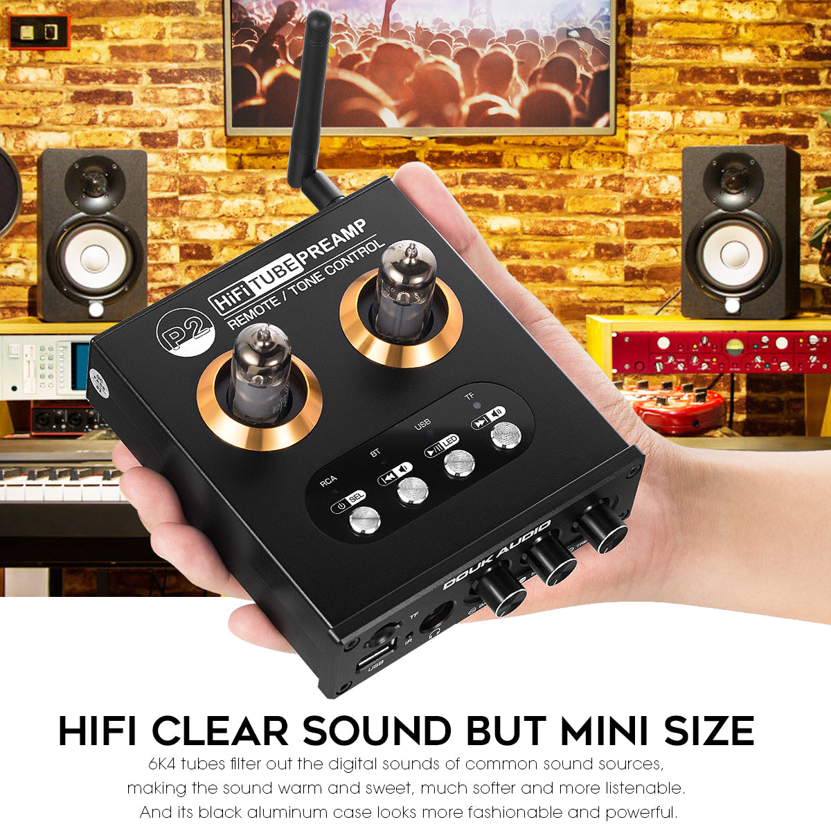 Douk Audio P2 Mini Bluetooth 5.0 Vacuum Tube Preamp USB Player Stereo Headphone Amplifier