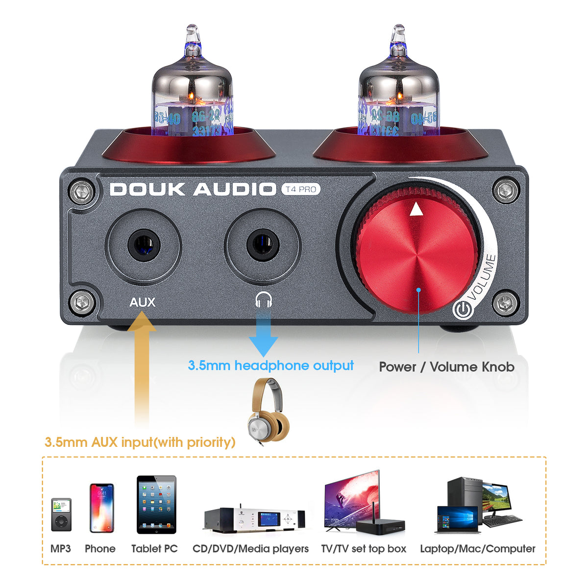 Douk Audio T4 PRO Mini GE5654 Vakuumröhren-Phono-Vorverstärker, Heim-Stereo-Audio-Vorverstärker, Kopfhörerverstärker 