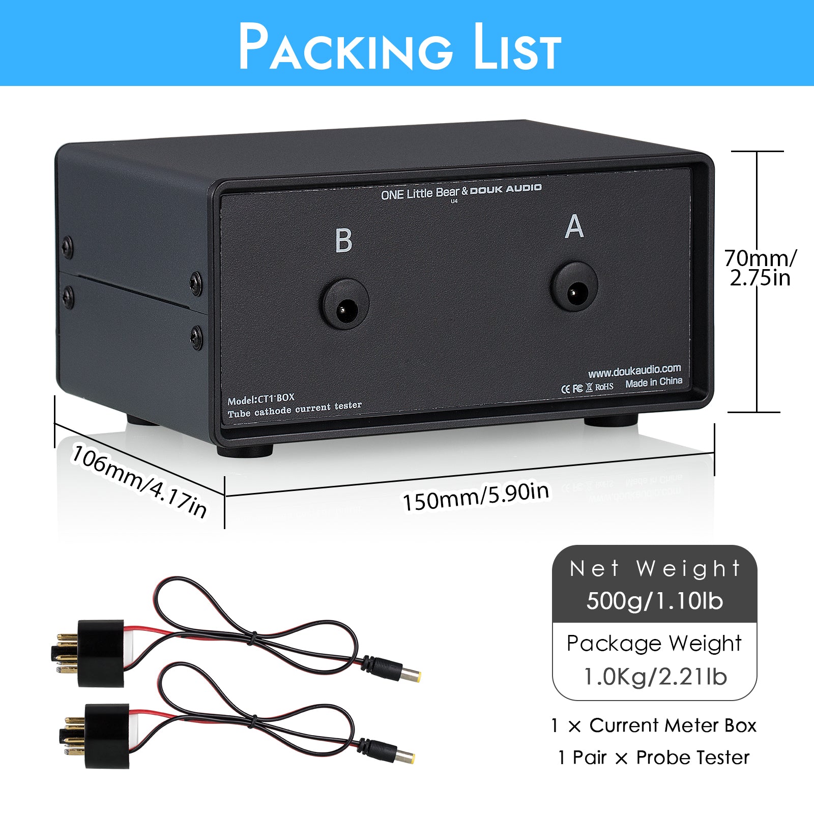 Douk Audio CT1-BOX 8-Pin Dual Bias Current Probes Tester mit VU-Meter für EL34 KT88 6L6 6V6 6550 KT66 Tube 
