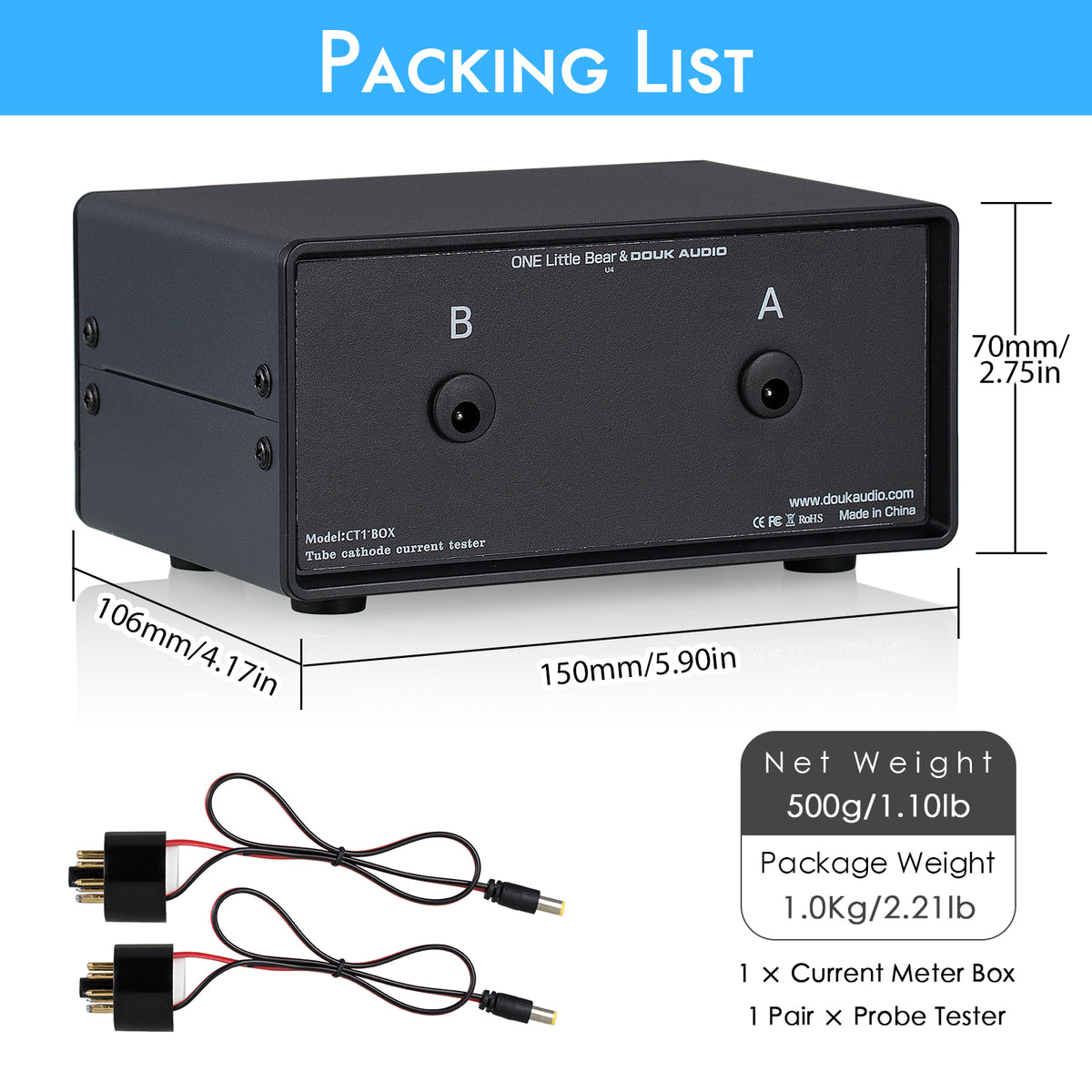 Douk Audio CT1-BOX 8-Pin Dual Bias Current Probes Tester mit VU-Meter für EL34 KT88 6L6 6V6 6550 KT66 Tube 