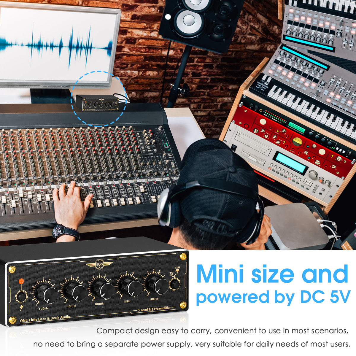 Douk Audio EQ5 Mini 5-Band EQ Vorverstärker Equalizer Stereo Heim-/Auto-Audioprozessor 