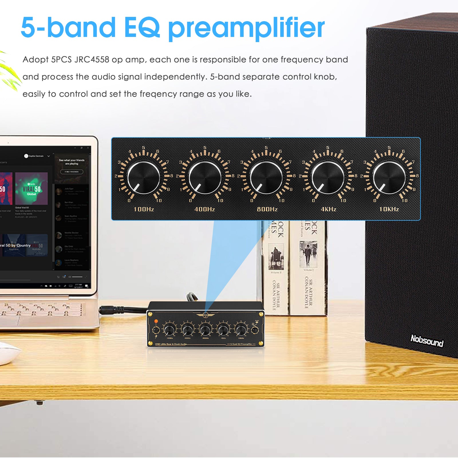 Douk Audio EQ5 Mini 5-Band EQ Preamp Equalizer Stereo Home/Car Audio Processor