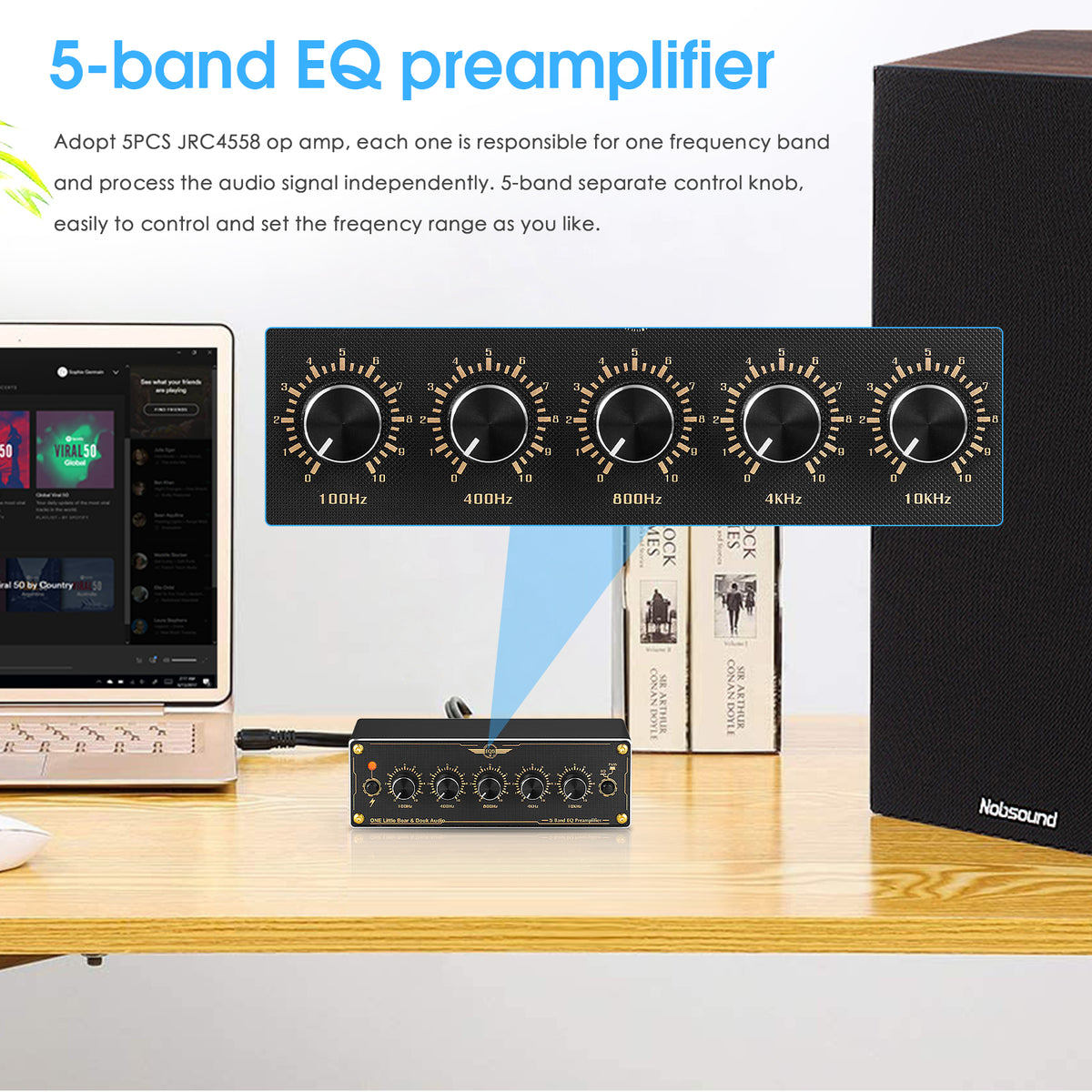 Douk Audio EQ5 Mini 5-Band EQ Vorverstärker Equalizer Stereo Heim-/Auto-Audioprozessor 